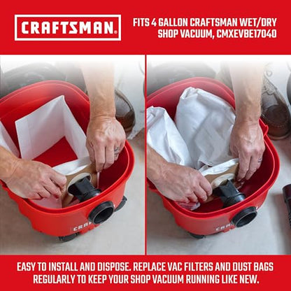 CRAFTSMAN CMXZVBE43271 Genuine 4 Gal. Wet Dry Vacuum Dust Collection Bags - style: 4 Gallon Fine Dust