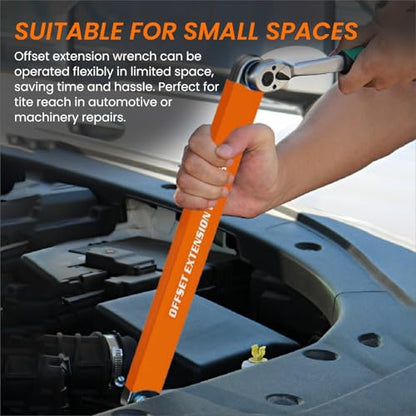 Offset Extension Wrench, Zero Degree Ratchet Extension Set Impact Ready Socket Wrench Extender Tool with 1/2", 1/4", 3/8" Drive Adapters and 1/4" Socket for Tight Place Orange - color: Orange