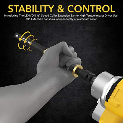 LEXIVON 1/2" Impact Driver Speed Collar 10" Impact Extension Bar | Adjustable 3-Position Aluminum Spinning Handle, Cr-Mo Steel Extension = Fully Impact Grade (LX-116) - size: 10” Impact Extension w/ Grip Handle