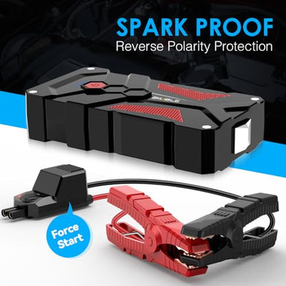 Jump Starter Car Jump Starter Auto Battery Booster Pack 5000A Peak 12V with USB-C Quick Charge,Lithium Jump Box with LED Light(Up to 7.0L Gas or 5.5L Diesel Engine) - color: Red