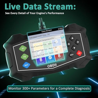 OBD2 Scanner with 2.8" Display, Auto Diagnostic Tool for Battery Test | Carbon Deposit Detection, Live Data Graphing, Mode 6/8, I/M Readiness, Performance Test, 40,000+ DTC Lookup for Gas Vehicles