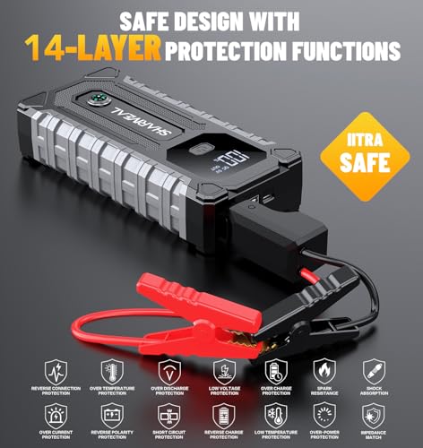 Sharmeal Car Jump Starter 6000A, Jump Starter Battery Pack for All Gas and 9.0L Diesel, 12V Portable Jump Box with LED Light - color: 6000A(60C Battery Enhanced Version)