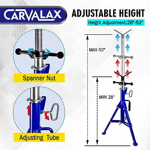 CARVALAX V-Head Pipe Jack Stands, Adjustable Pipe Stand for Welding | 28"-52" Adjustable Height, Fits 1/2"-12" Pipe Capacity, 2500LB Load Capacity, w/Portable Folding Legs - color: Blue