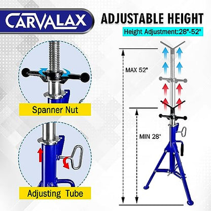 CARVALAX V-Head Pipe Jack Stands, Adjustable Pipe Stand for Welding | 28"-52" Adjustable Height, Fits 1/2"-12" Pipe Capacity, 2500LB Load Capacity, w/Portable Folding Legs - color: Blue