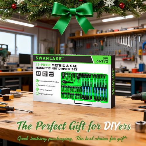 41-Piece Magnetic Nut Driver Set for Impact Drill Metric & SAE, Impact Socket Adapter, 2-IN-1 Ratchet Handle, Wing Nut Driver, Universal Socket, 1/4'' Quick-change Bit Holder - style: New Version