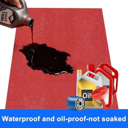 Extra Large Garage Flooring Oil Spill Mat Absorbent Floor Mats Under Car, Red Garage Carpet Parking Rug for Oil Drip Change, Waterproof Non Slip Covering 7.4x17ft