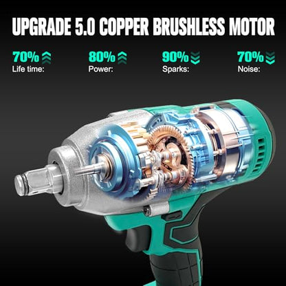 Impact Wrench - 1/2" Impact Gun, Power Impact Driver Max Torque 406 Ft-lbs(550N.m), Cordless Impact Wrench with 21V 4.0Ah Li-ion Battery & Charger,4 PCS Impact Sockets