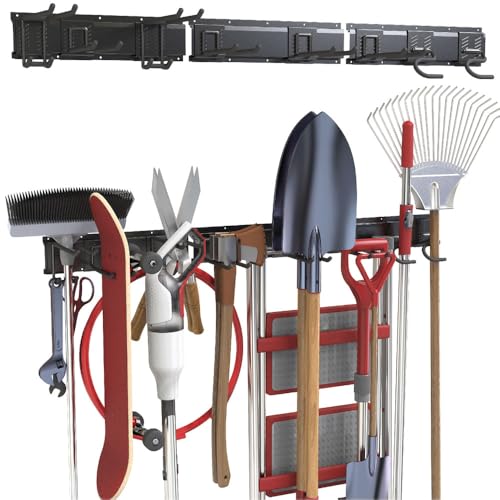 VAULTON Heavy Duty Metal Slot Wall Panel Garage Organization Kit, 48inches, Wall Mounted Tool Organizer With 8 Hooks, Interlocking Slot Panel, 11pcs - style: 48inch 3 Panels+8 Hooks
