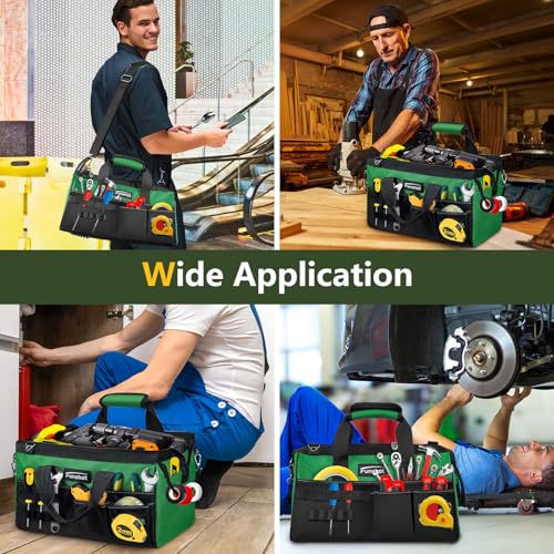 18 Inch Heavy Duty Tool Bag, Large Tool Organizer with 17 Pockets, Wide Mouth Tool Tote with Adjustable Shoulder Strap, Portable Storage Bag for Electricians, Mechanics, Contractors, DIY & Home Repair - size: 18"L x 9"W x 10"H