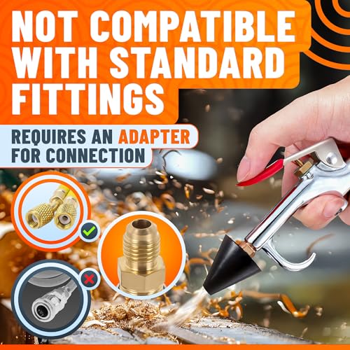 Air Nozzle Blow Gun for Compressor, 1/4 In Stainless Steel HVAC Tool | Blows Dust from Tight Spaces with Compressed Air - Rust-Resistant Brass Thread, Rubber Tip, Thumb Lever | Adjustable Pressure