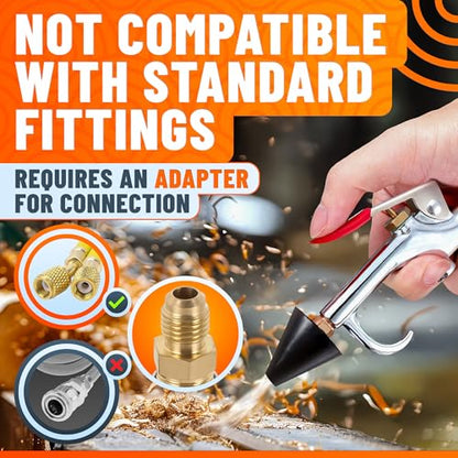 Air Nozzle Blow Gun for Compressor, 1/4 In Stainless Steel HVAC Tool | Blows Dust from Tight Spaces with Compressed Air - Rust-Resistant Brass Thread, Rubber Tip, Thumb Lever | Adjustable Pressure