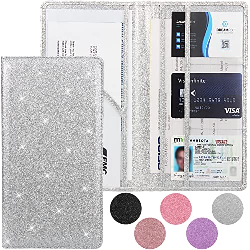 Car Registration and Insurance Holder, Premium Leather Insurance and Registration Holder,vehicle Glove Box Car Organizer, with Magnetic Shut for Cards, Driver License (Glitter Silver) - color: 04-Glitter Silver