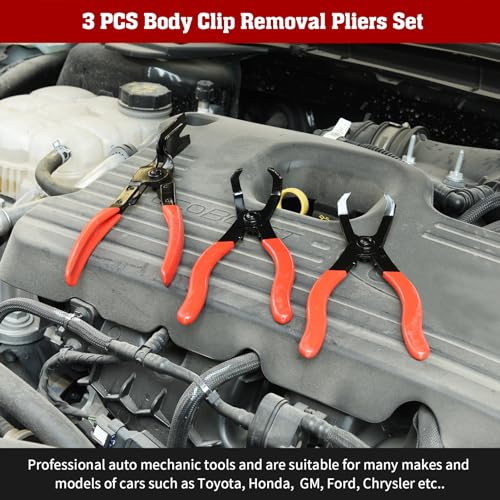 TOOLEAGUE Body Clip Pliers Set, 30° and 80° Push Pin,Panel Removal Pliers | Automobile Upholstery Trim Clip Removal Tool，CR-V Steel, Polyvinyl Chloride (PVC) Handles