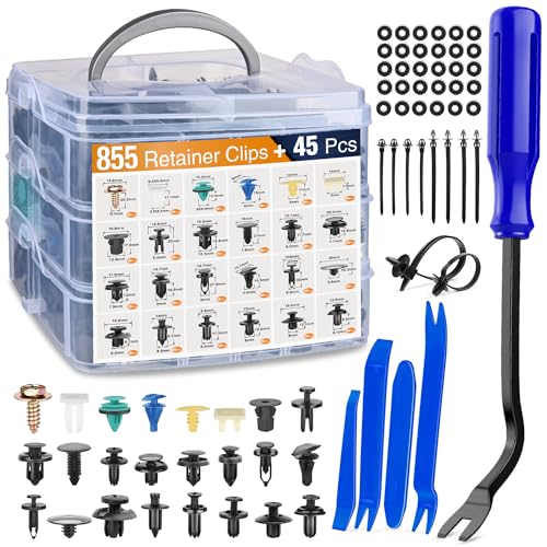 GOOACC 900Pcs Plastic Rivets and Auto Body Fasteners Assortment -24 Most Popular Sizes Nylon Bumper Clips with 10 Cable Ties for GM, Ford, Chrysler, Toyota, Honda, Nissan, Mazda, Chevy, Jeep, etc. - color: 855Pcs Clips + 45 Remover