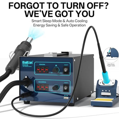 BAKON 852MX C210 Soldering Station,1000W Hot Air Rework Station with Digital Display, Precise Temp Control, ESD Safe Solder Station for SMD, BGA, PCB Electronics Repair (Includes Nozzle Kit) - color: Grey