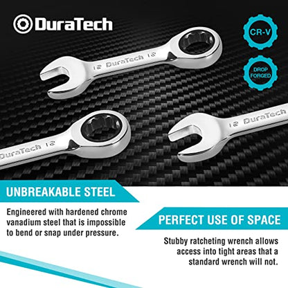 DURATECH 12mm Stubby Ratcheting Combination Wrench, Metric, CRV - size: 12 MM