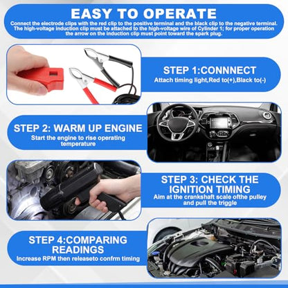 Sabary 12V Engine Timing Light with Spark Plug Tester Inductive Ignition Timing Light Gun and Vacuum and Fuel Pump Tester Gauge Leak Pressure Diagnostics Gauge for Car, Motorcycle, Marine
