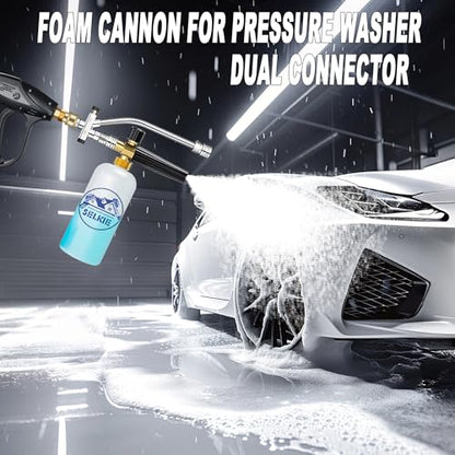 Selkie Foam Cannon with Pressure Washer Gun and Dual Connector, 3-in-1 Car Foam Cannon Kits with 1/4 Inch Quick Connector, 7 Pressure Washer Nozzle Tips, Dual-Connector Accessory