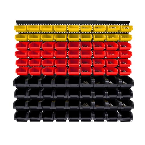 Wall Mounted Storage Bins - Plastic Adjustable Compartment Organizer for Screws, Nuts, Bolts & Tools | Heavy-Duty Home & Garage Organization | Closet, Bedroom, 90PCS (36R+36B+18Y) - color: 36R+36B+18Y