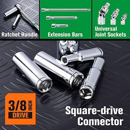 SK Tools USA 3/8" Drive, 12 Piece, 6 Point, SAE, Deep Chrome Socket Set