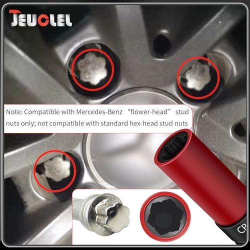17mm Wheel Lock Nut Socket Compatible with Mercedes Benz S Series | 1/2" Drive, Flower Head Design, Anti-theft Protective Lug Nut Extractor, Metal Wheel Nut Wrench, Tyre Fitting, garage