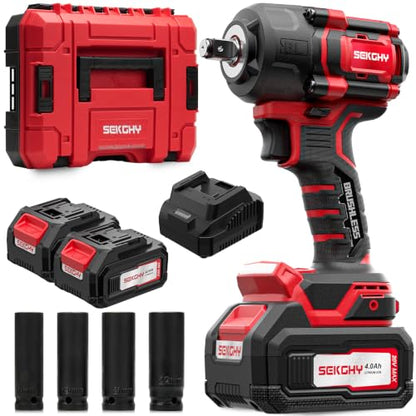 960N.m high Torque 1/2 Impact Wrench Set 2X 4.0Ah Battery | 20v Brushless cordless Electric Impact Driver 4 sleeve, outdoor Vehicle mounted Car tire Lug Nut removal tools