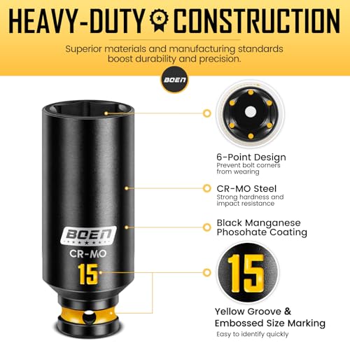 BOEN Pro 1/4" Drive Impact Socket Set, 74-Piece SAE (3/16"-9/16") and Metric (4-15mm), 6-Point Deep & Shallow Kit with Deep Painted Marking, Cr-Mo, Includes Ratchet Handle,Universal Socket for DIYers