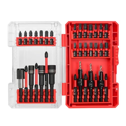 35Pcs Impact Driver Bits Set with a Storage Case | 28 Magnetic Screwdriver Bits, 3 Hex Countersink Drill Bits, 3 Sockets, Quick Change Chuck for Power Screwdrivers Electric - style: 28 Screwdriver Bits, 3 Countersink Drill Bits, 3 Sockets,1 Change Chuck