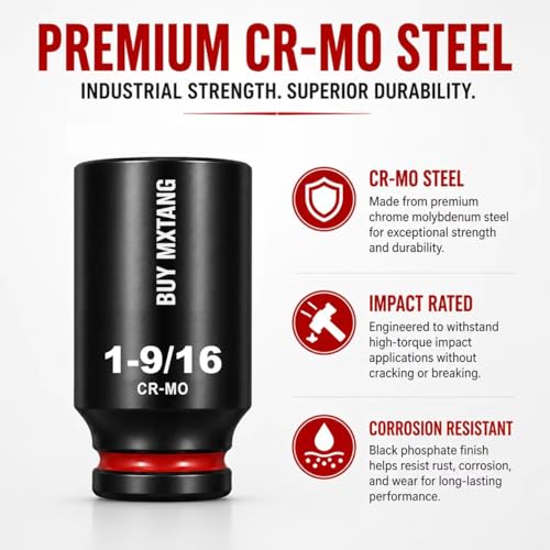 1/2"12-Piece Extended Drive Impact Socket Set, Deep SAE Axle Nut Impact Socket Set, Cr-Mo, 1-1/16, 1-1/8, 1-3/16, 1-1/4, 1-5/16, 1-3/8, 1-7/16, 1-1/2, 1-9/16, 1-5/8, 1-11/16, 1-3/4 Socket - size: 1/2 12PCS Socket Set SAE