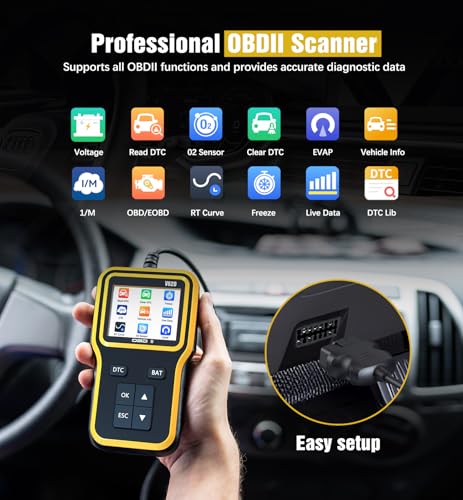 OBD2 Scanner with Upgrade Battery Tester - Diagnostic Tool for Cars That Check Engine Light & Emissions Readiness Read and Clears Vehicle Error Codes for All OBD II Protocol Vehicles Since 1996 Yellow - color: yellow