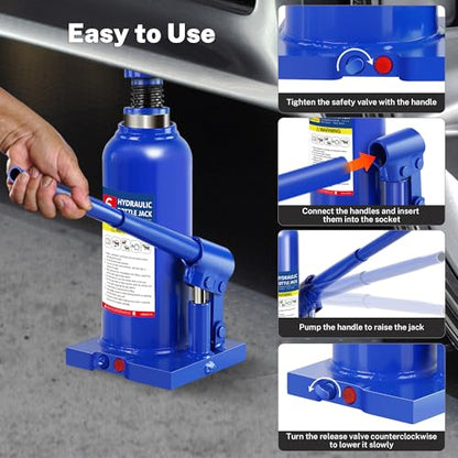6T Hydraulic Jack with Tire Kit, Chock & Cross Wrench, 12K lbs | Complete roadside set: jack, tire kit, chock, wrench. 8.66"-16.93" lift. Welded steel. Portable. - color: 6 Ton with Tire Kit + Wheel Chock + Cross Wrench