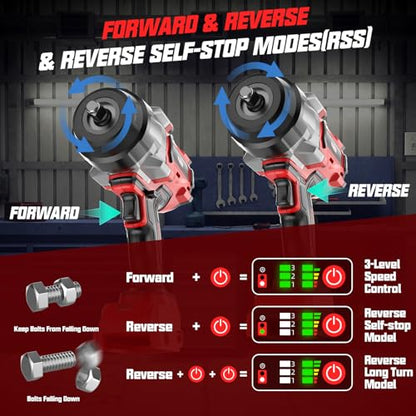 Cordless Impact Wrench 1/2" Compatible with Milwaukee 18V Battery, 1600Ft-lbs(2200N.m) High Torque Impact Gun Heavy Duty, Brushless Electric Power Impact Driver with 4 Speed Modes & LED Work Light - size: 1/2" 2200NM Compatible with Milwaukee