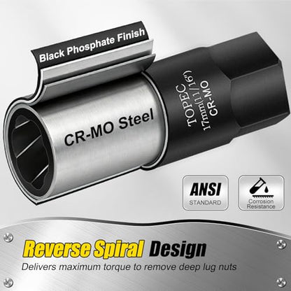 Topec 22MM Deep Lug Nut Extractor Socket - 1/2" Drive Stripped Bolt Nut Remover - size: 22mm