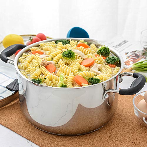 Rorence Stainless Steel Stock Pot with Lid: 6 Quart Stockpot Pasta Pot with Two Side Spouts, capsule Bottom, Strainer Glass Lid - size: 6 quart