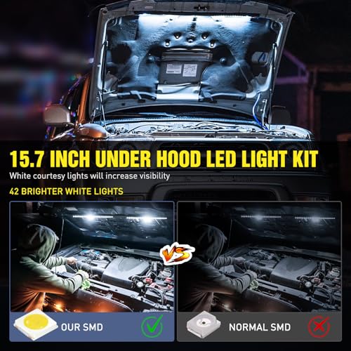 Nilight 2pcs Under Hood Light Strip 42LED Waterproof Underhood Work Light with On/Off Switch Blade Fuse Engine Bay Repair Light White 12V for Car Truck SUV - size: 15.7 inch 2 pieces