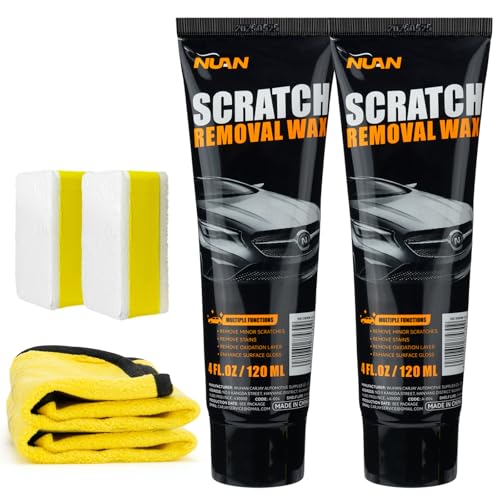 NUAN 2PCS Car Scratch Removel Wax, 2026 New Universal Premium Polishing Compound for Minor Scratch, Car Paint Scratch Remover for Vehicles, 4 fl oz (120 ML), with Sponge and Cloth, Black