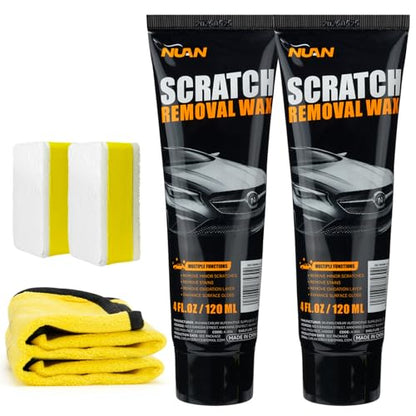 NUAN 2PCS Car Scratch Removel Wax, 2026 New Universal Premium Polishing Compound for Minor Scratch, Car Paint Scratch Remover for Vehicles, 4 fl oz (120 ML), with Sponge and Cloth, Black