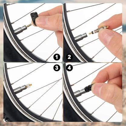 Valve Core Repair Kit for Presta, 4 Valve Cores 4 Valve Core Caps 4 Nuts 2 Plastic Caps 2 Converters and 2 Plastic & Alloy Valve Stem Dismantle Removal Tool for Bike Tire Application
