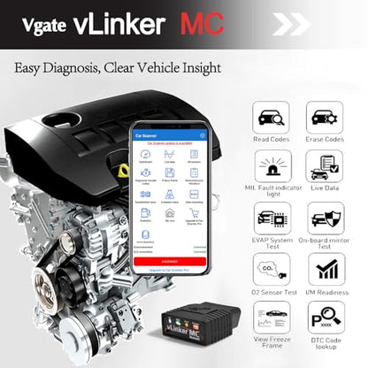 Vgate vLinker MC Bluetooth OBD2 Diagnostic Scanner for Android & Windows - size: vLinker MC BT3.0 - Android & Windows