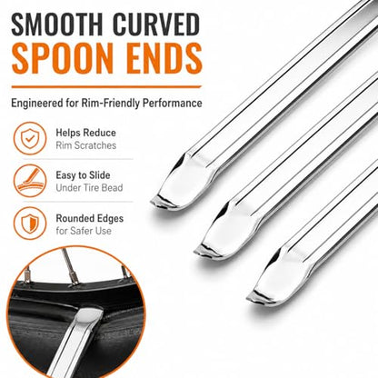3Pcs Heavy Duty Tire Levers, 9.84" Long Motorcycle & Bike Tire Spoon Replacement Tool Set - Galvanized Steel Rim Protector Irons for Dirt Bike, Scooter, ATV, Mountain Bike Repair