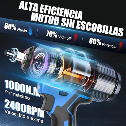 AZZUNO Electric Impact Wrench 737 Ft-lbs(1000N.m) 1/2'' Brushless Cordless Impact Driver with Fast Charger and 2x4.0Ah Battery Powered Impact Wrench Charger & 4 CR-V Sockets for Home Car Truck Tires - style: Max 737 Ft-lbs (1000N.m)