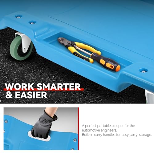 Auto Dynasty 40 Inches Mechanic Creeper, Automotive Garage Repair Low Profile Under Car Rolling Creeper with Padded Headrest, Plastic, Blue - color: Blue, size: 40" L