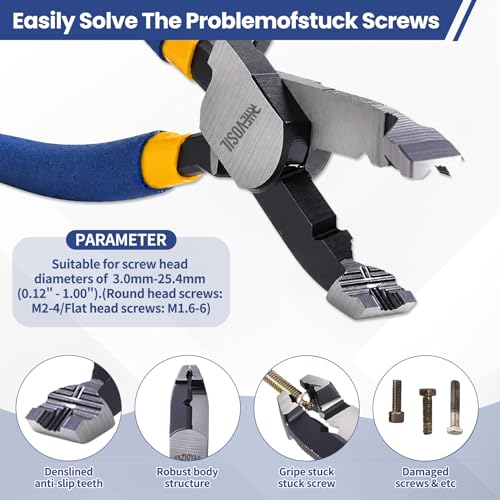 Multi-Function Screw Extractor Pliers, Non-Slip Screw Removal Tool, Extracts Stripped, Broken, Rusted Screws, Screw Pliers for Tightening, Loosening and Gripping Nuts and Bolts, Wire Cutting Function