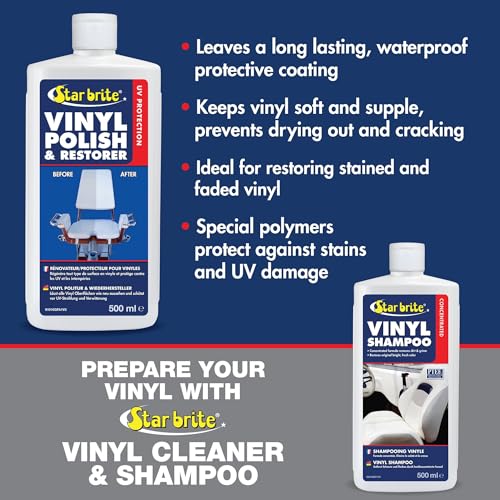 STAR BRITE Vinyl Cleaner, Polish & Protectant - Cleans, Renews, Brightens & Protects All Vinyl Surfaces - Marine Grade Polish & UV Protectant - 16 OZ (091016P) | Renews faded boat seats, car interiors and home furnishings, wipe-on buff-off application, po
