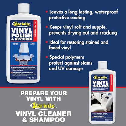 STAR BRITE Vinyl Cleaner, Polish & Protectant - Cleans, Renews, Brightens & Protects All Vinyl Surfaces - Marine Grade Polish & UV Protectant - 16 OZ (091016P) | Renews faded boat seats, car interiors and home furnishings, wipe-on buff-off application, po