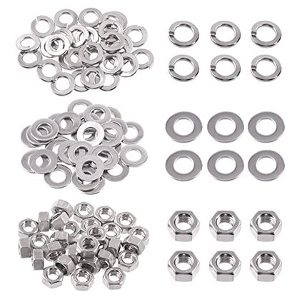 Swpeet 60Pcs Metric 304 Stainless Steel M10 Hex Nuts and M10 Flat Washers with Split Lock Washers Assortment Kit, Coarse Thread Hexagon Nut for Home Automotive Shop Use - size: M10 Hex Nuts & Washers