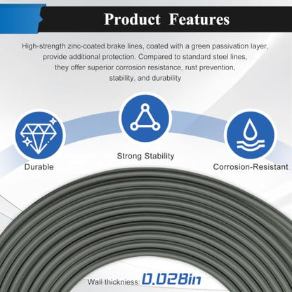 25FT 3/16 Inch Brake Line Tubing Kit with 16 Pcs Brake Lines Fittings, Upgraded Corrosion-Resistant Green Passivated Zinc Brake Lines Kit for Hydraulic Fuel Transmission Line - size: 3/16 Inch Black, style: Brake Line