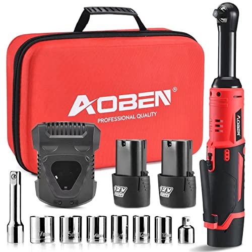 AOBEN 3/8" 40 Ft-lbs Cordless Electric Ratchet Wrench Kit with Variable Speed, Lithium Batteries - style: AB733-1D