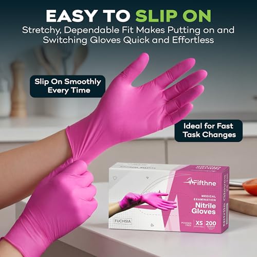 FifthPulse Fuchsia Hot Pink Nitrile Disposable Gloves -3 Mil Medical Exam Nitrile Gloves -Powder and Latex Free - size: X-Large