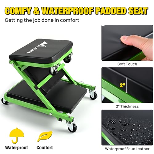 Nilight 36" Z Creeper - 2-in-1 Rolling Folding Car Seat, 36 inches Adjustable Roller Garage Chair Lay Down or Sit, 330LBS Capacity, Green Black - color: Green